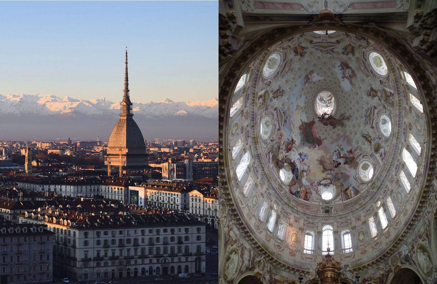 Quelle: Pixabay | Mattis (https://commons.wikimedia.org/wiki/File:Vicoforte,_Basilica_della_Natività_di_Maria_Santissima,_Dome_001.JPG), „Vicoforte, Basilica della Natività di Maria Santissima, Dome 001“, https://creativecommons.org/licenses/by-sa/3.0/legalcode Stadtpanorama Turin (Italien), Kuppel der Wallfahrtskirche Regina Montis in Vicoforte